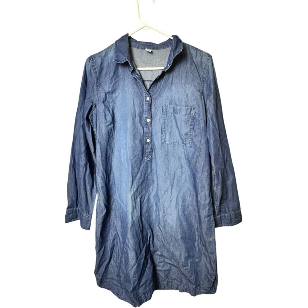 Old Navy Women's Long Sleeve Button Front Blue Denim Shirt Style Dress Sz M